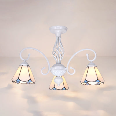 Lámpara semi empotrada para sala de estar con pantalla estilo Tiffany, lámpara semi empotrada de 3/5 luces en blanco/azul/azul cielo