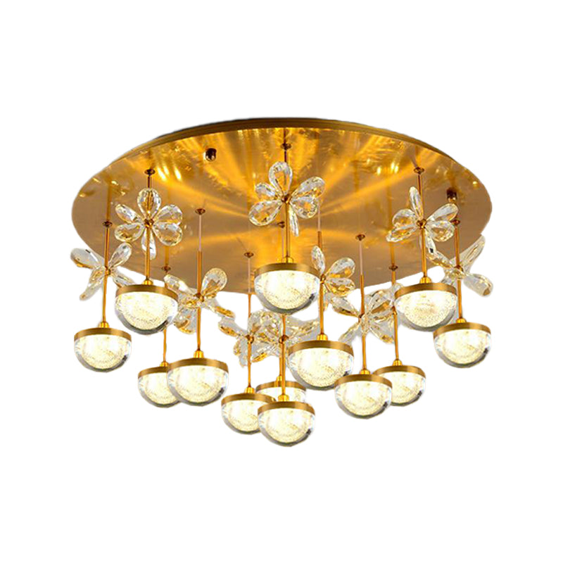 Hémisphère semi-rinçage cristal contemporain 9/12 têtes en laiton près du plafond, 18 "/23,5" de large