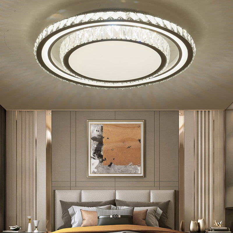 Dual-Tier Crystal Flush Light Minimalist LED White Flush Mount Ceiling Light for Living Room