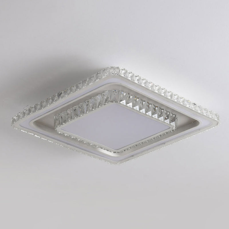 Dual-Tier Crystal Flush Light Minimalist LED White Flush Mount Ceiling Light for Living Room