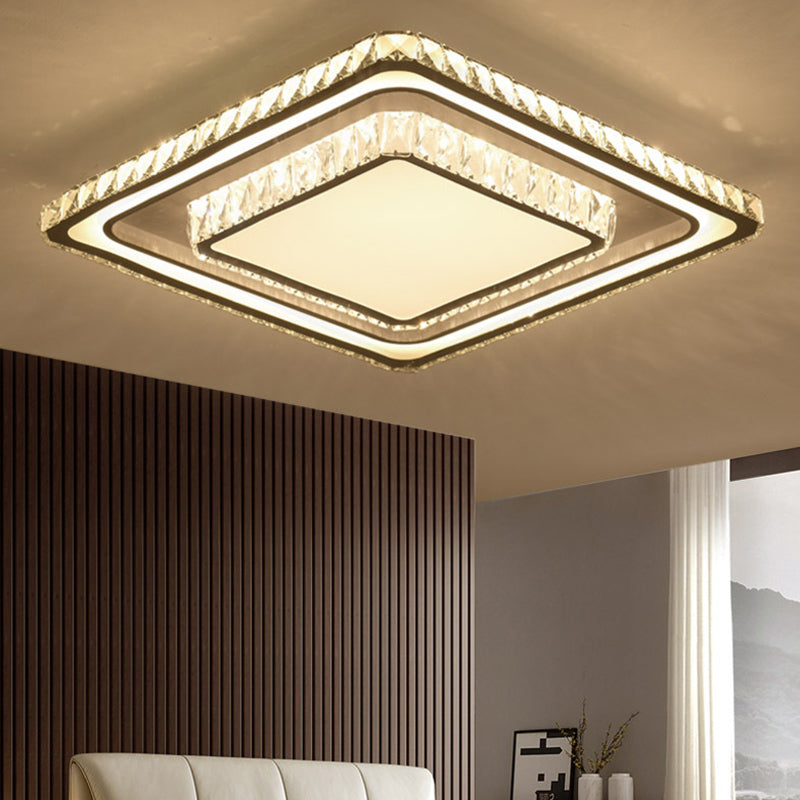Dual-Tier Crystal Flush Light Minimalist LED White Flush Mount Ceiling Light for Living Room