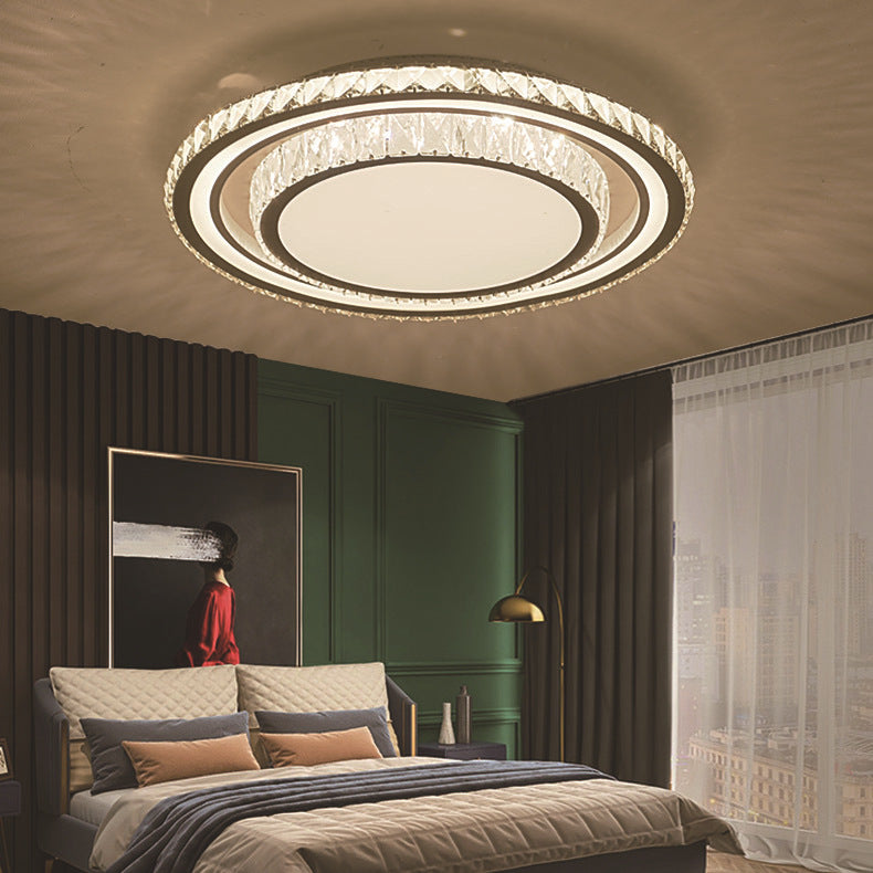 Dual-Tier Crystal Flush Light Minimalist LED White Flush Mount Ceiling Light for Living Room