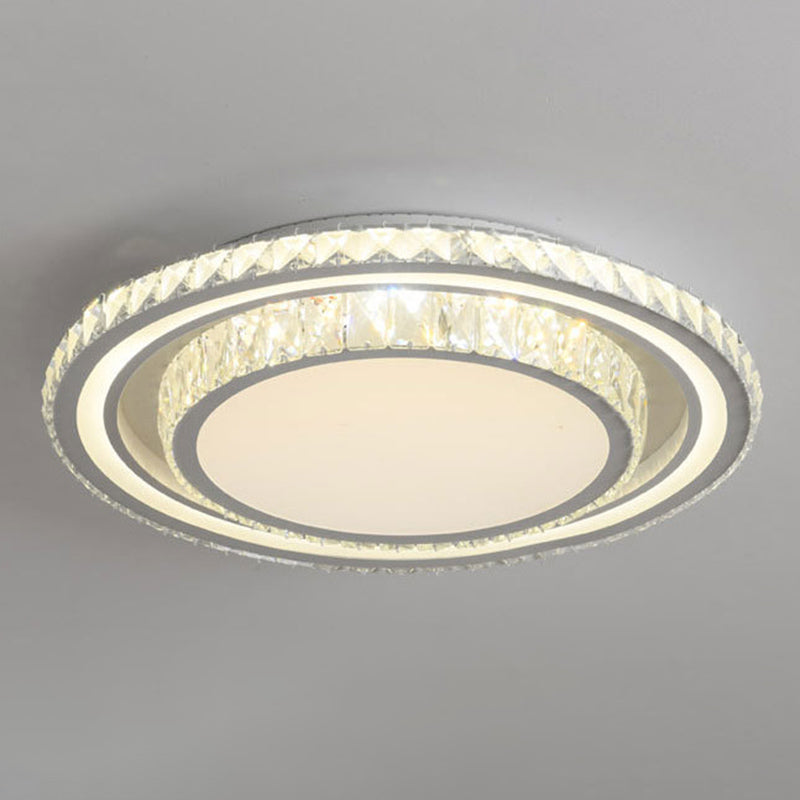 Dual-Tier Crystal Flush Light Minimalist LED White Flush Mount Ceiling Light for Living Room
