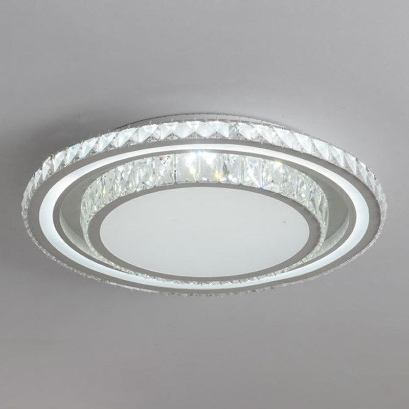 Dual-Tier Crystal Flush Light Minimalist LED White Flush Mount Ceiling Light for Living Room