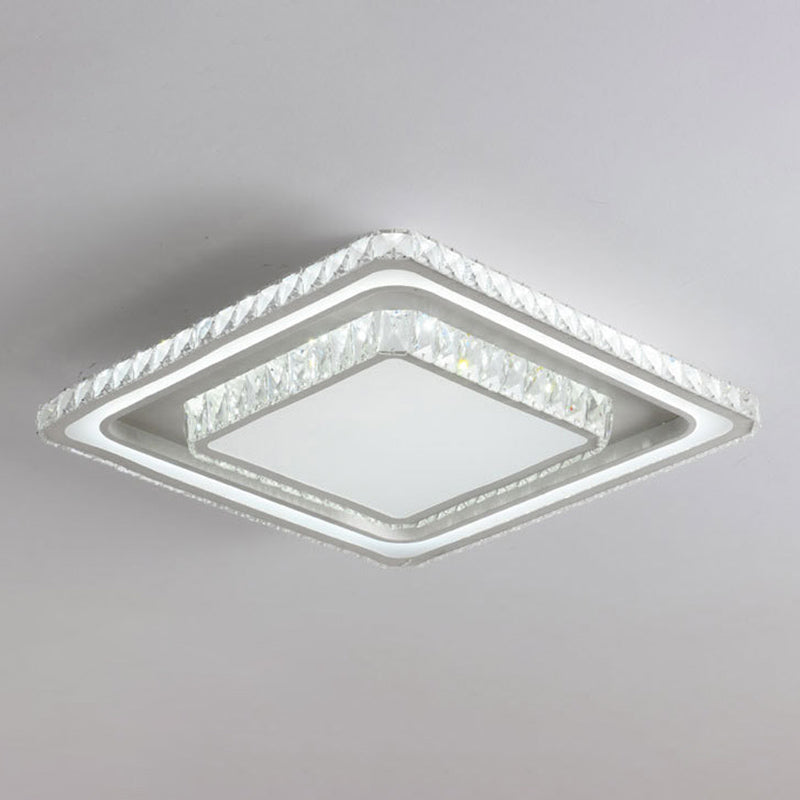 Dual-Tier Crystal Flush Light Minimalist LED White Flush Mount Ceiling Light for Living Room