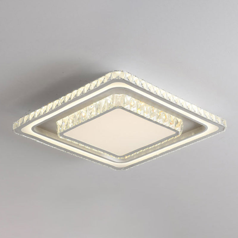 Dual-Tier Crystal Flush Light Minimalist LED White Flush Mount Ceiling Light for Living Room