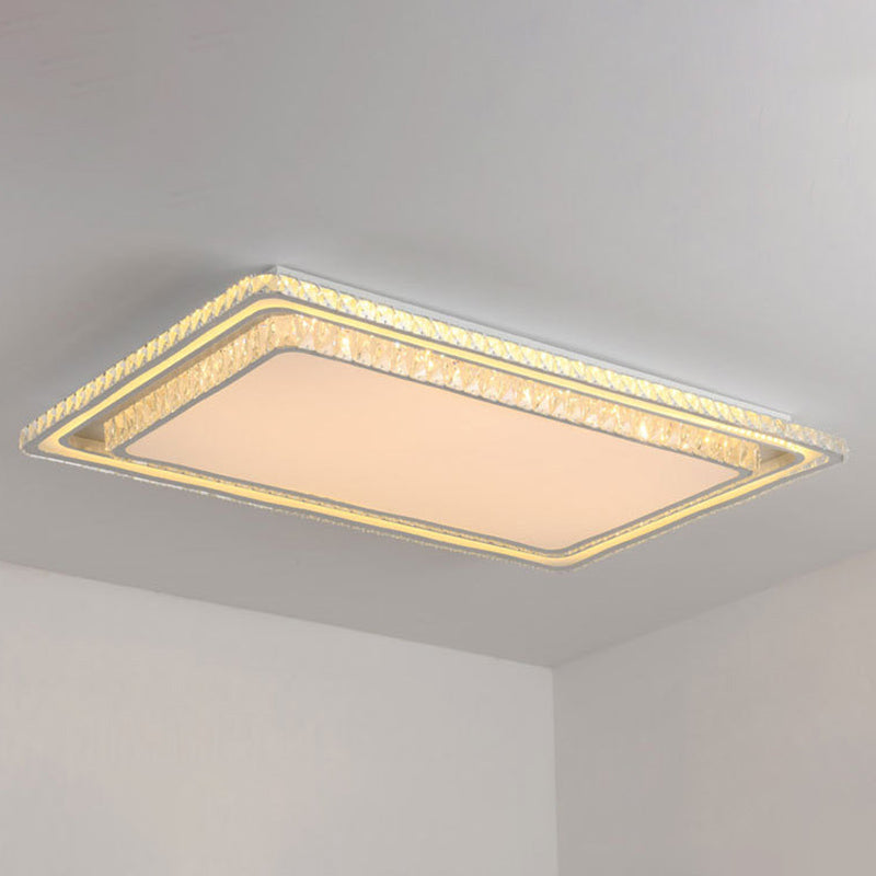 Dual-Tier Crystal Flush Light Minimalist LED White Flush Mount Ceiling Light for Living Room