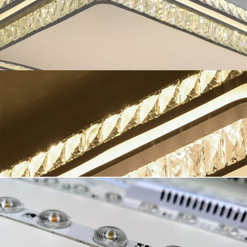 Dual-Tier Crystal Flush Light Minimalist LED White Flush Mount Ceiling Light for Living Room