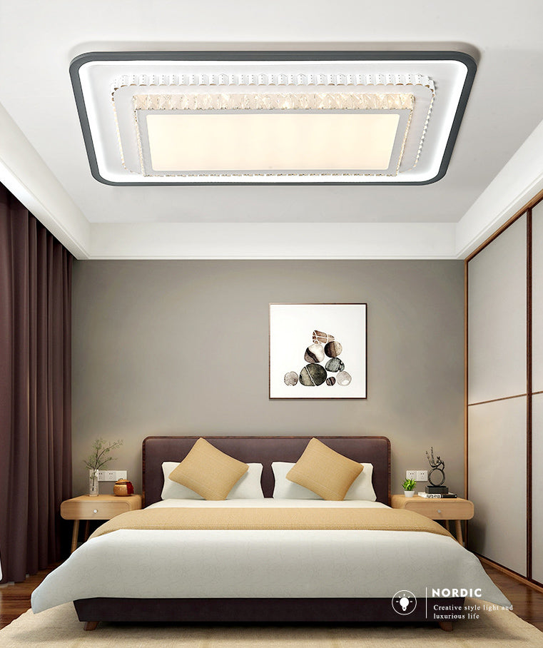 3-Tier Crystal Flush Mount Light Fixture Minimalist Black Flush Mount LED Light for Bedroom