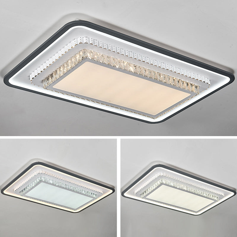 3-Tier Crystal Flush Mount Light Fixture Minimalist Black Flush Mount LED Light for Bedroom