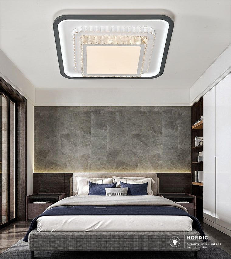 3-Tier Crystal Flush Mount Light Fixture Minimalist Black Flush Mount LED Light for Bedroom