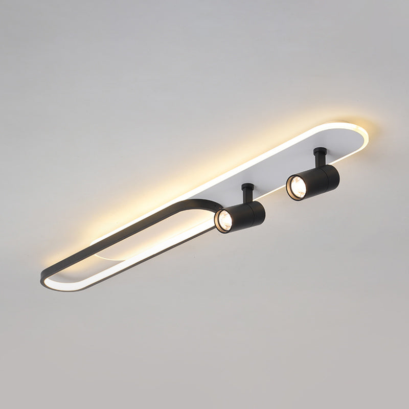 Indoor LED Semi flush plafond licht in moderne eenvoud metalen plafond armatuur met Oblong acryl schaduw