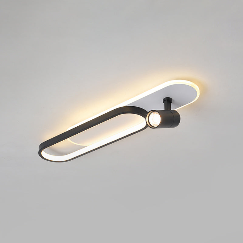 Indoor LED Semi flush plafond licht in moderne eenvoud metalen plafond armatuur met Oblong acryl schaduw