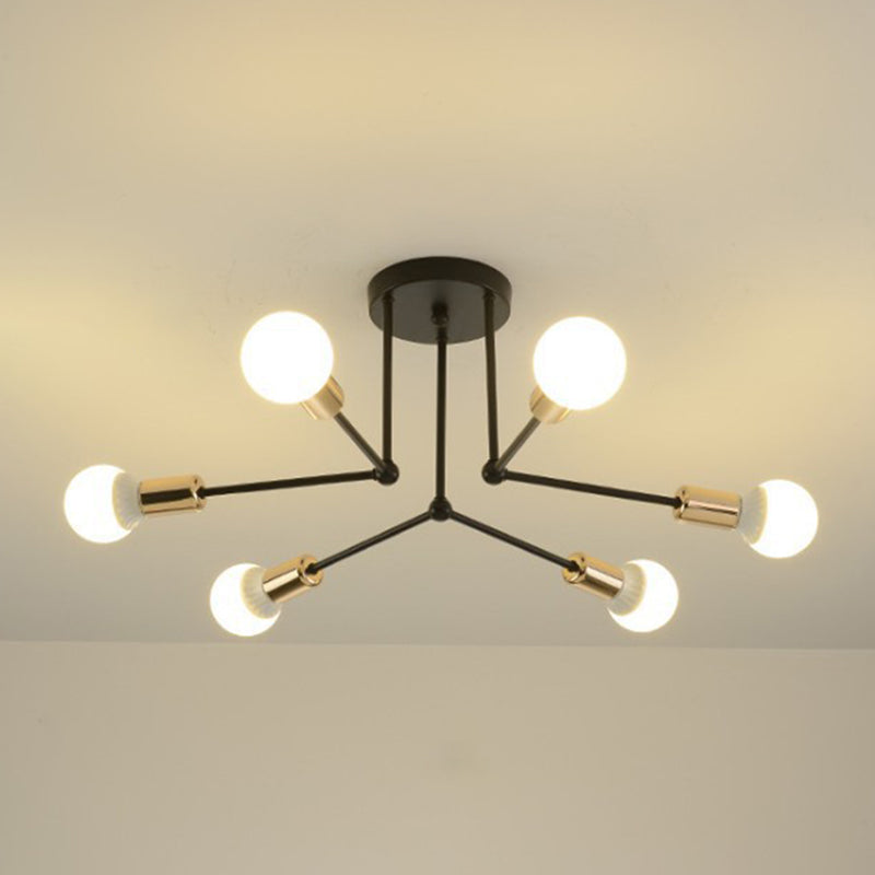 Sputnik Metal Semi Flush Ceiling Light in Industrial Vintage Style Bare Bulb Indoor Ceiling Light