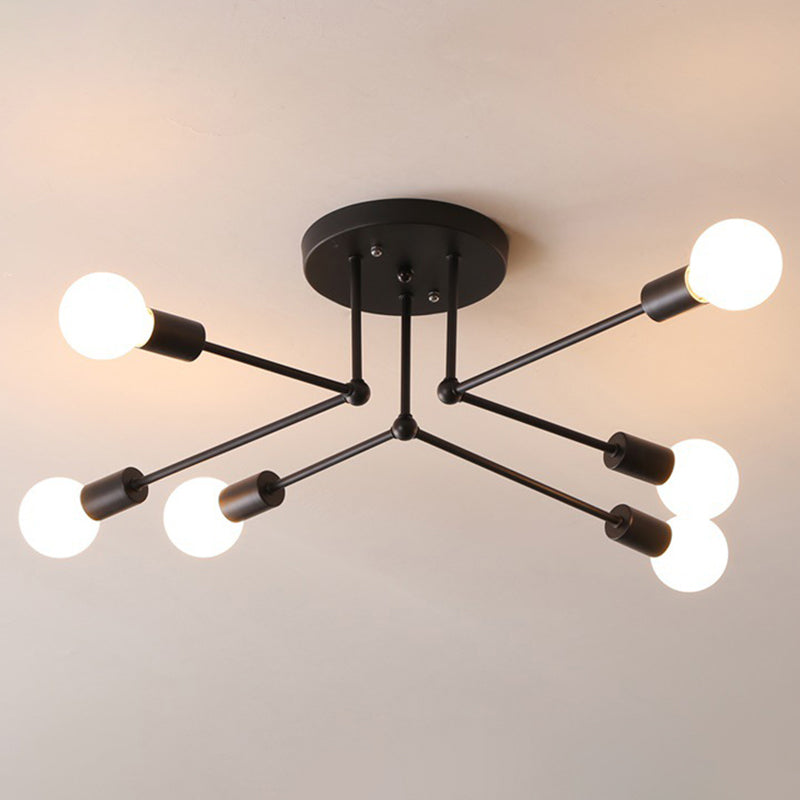 Sputnik Metal Semi Flush Ceiling Light in Industrial Vintage Style Bare Bulb Indoor Ceiling Light