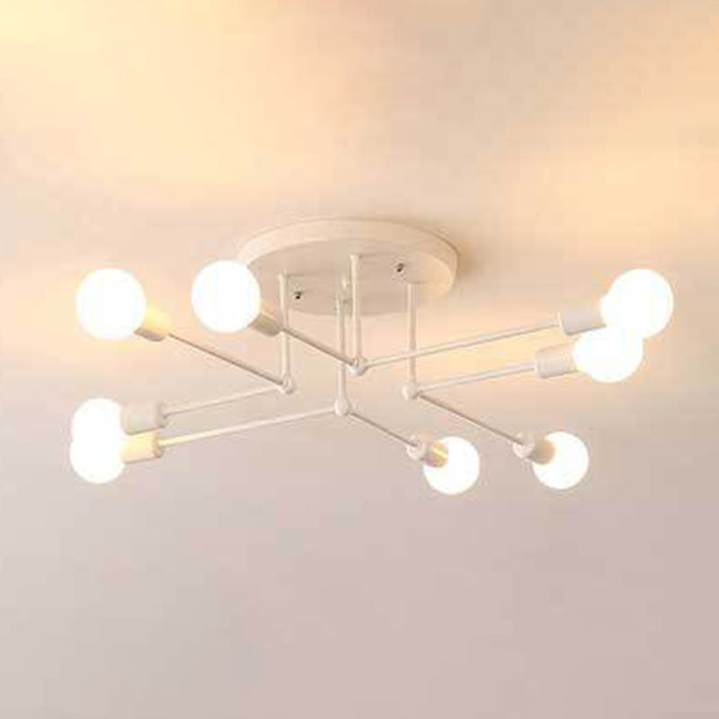 Sputnik Metal Semi Flush Ceiling Light in Industrial Vintage Style Bare Bulb Indoor Ceiling Light