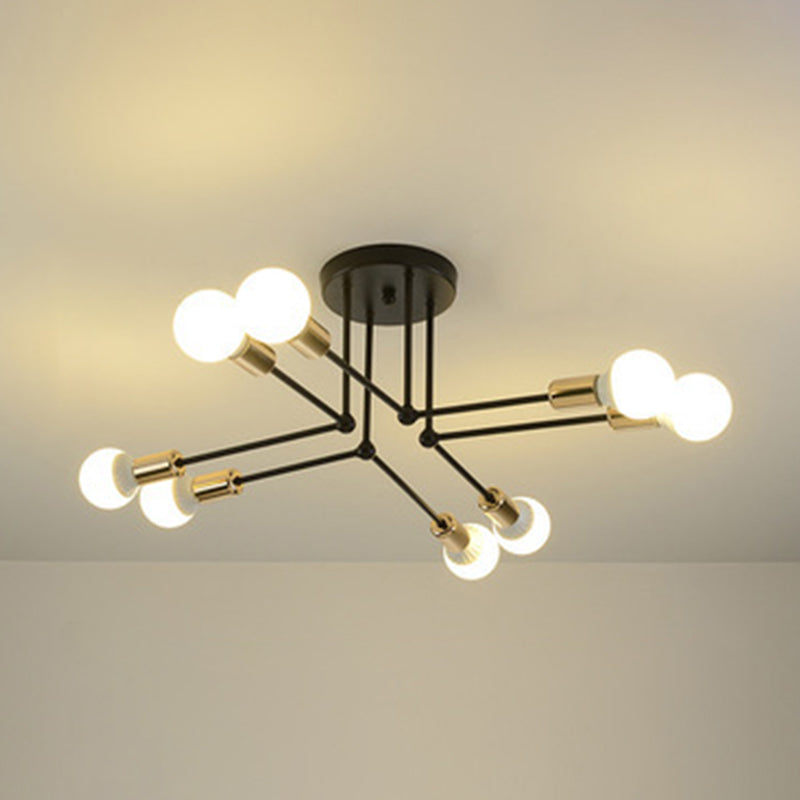 Sputnik Metal Semi Flush Ceiling Light in Industrial Vintage Style Bare Bulb Indoor Ceiling Light