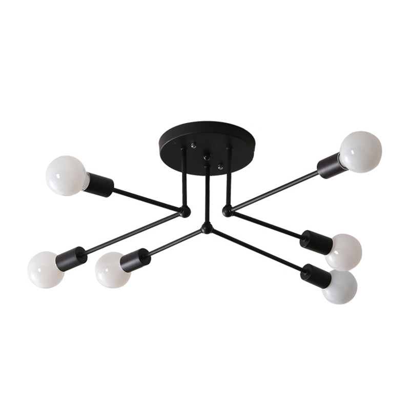 Sputnik Metal Semi Flush Ceiling Light in Industrial Vintage Style Bare Bulb Indoor Ceiling Light