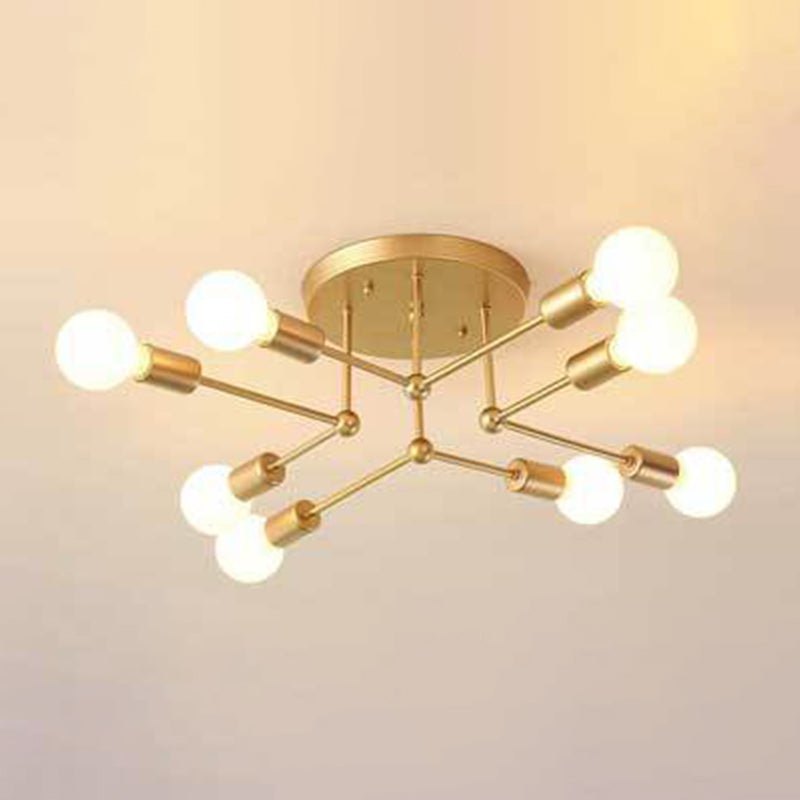 Sputnik Metal Semi Flush Ceiling Light in Industrial Vintage Style Bare Bulb Indoor Ceiling Light