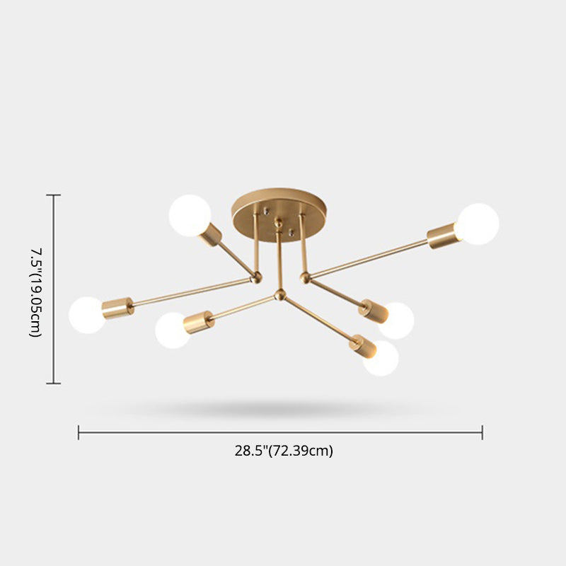 Sputnik Metal Semi Flush Ceiling Light in Industrial Vintage Style Bare Bulb Indoor Ceiling Light