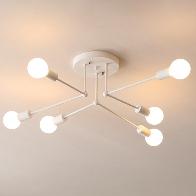 Sputnik Metal Semi Flush Ceiling Light in Industrial Vintage Style Bare Bulb Indoor Ceiling Light