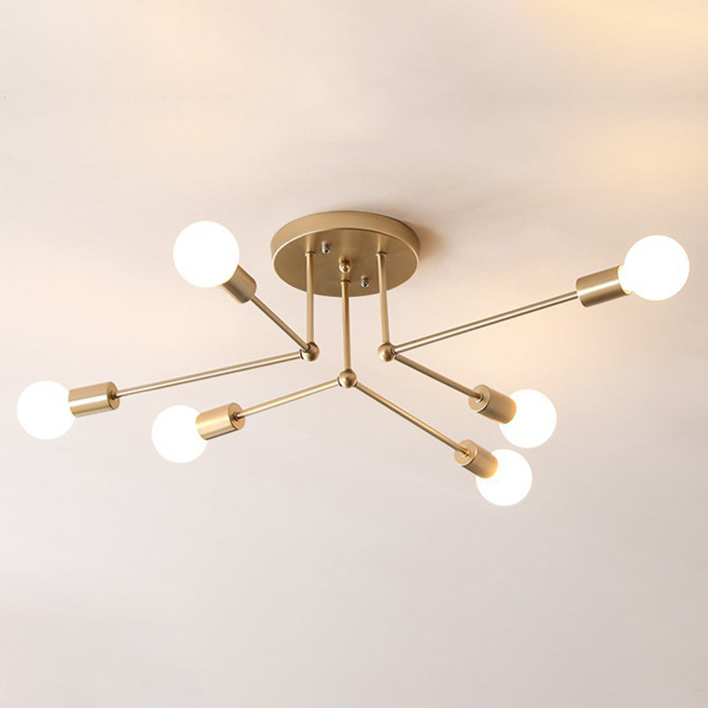 Sputnik Metal Semi Flush Ceiling Light in Industrial Vintage Style Bare Bulb Indoor Ceiling Light