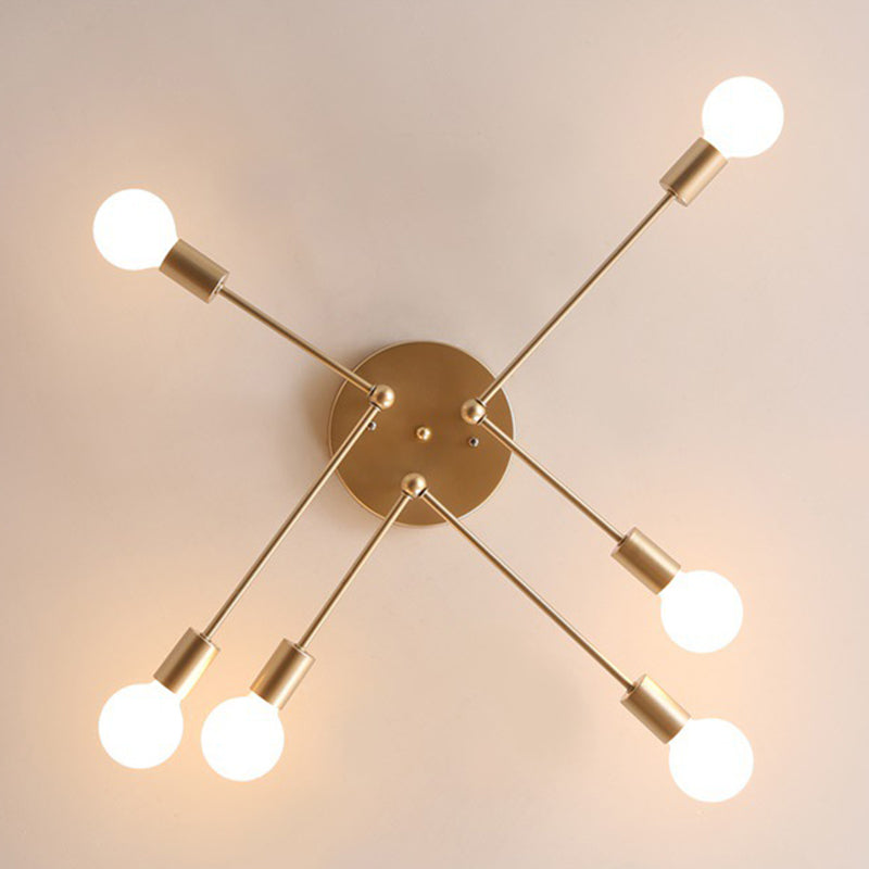 Sputnik Metal Semi Flush Ceiling Light in Industrial Vintage Style Bare Bulb Indoor Ceiling Light