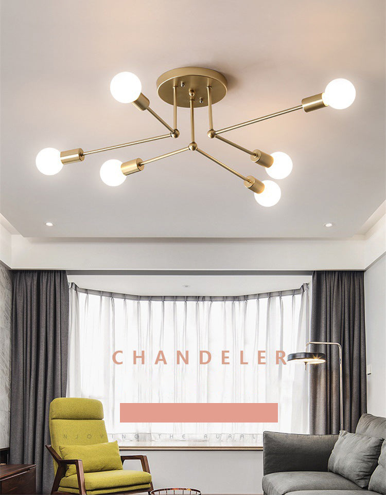 Sputnik Metal Semi Flush Ceiling Light in Industrial Vintage Style Bare Bulb Indoor Ceiling Light