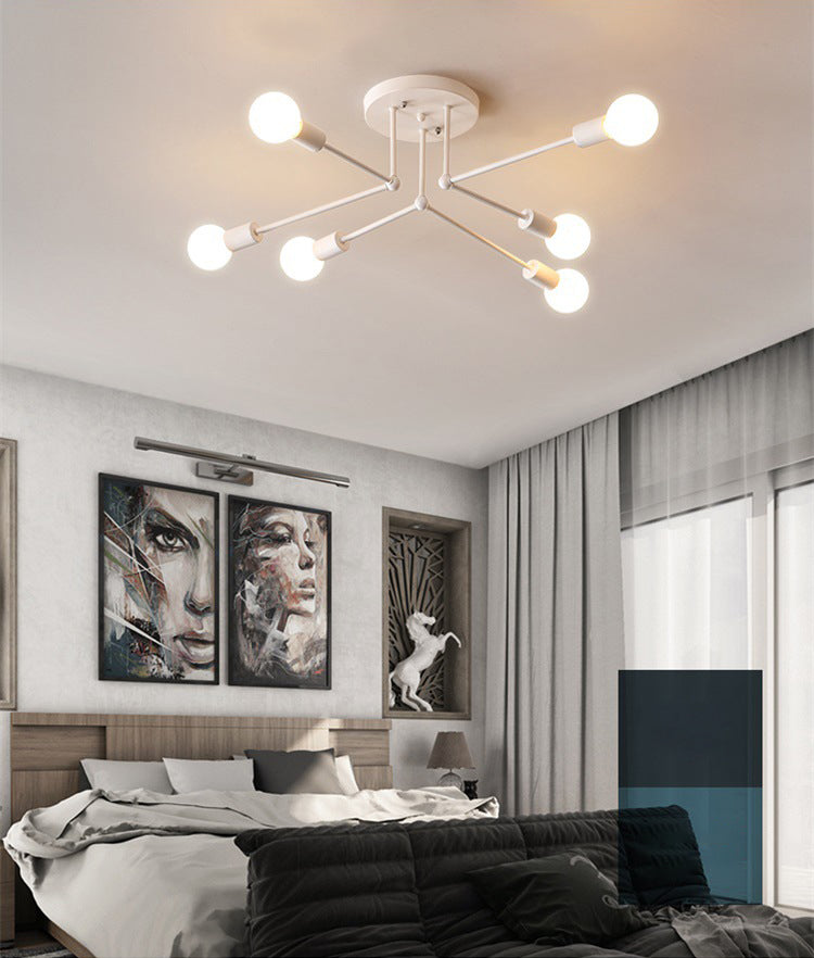 Sputnik Metal Semi Flush Ceiling Light in Industrial Vintage Style Bare Bulb Indoor Ceiling Light