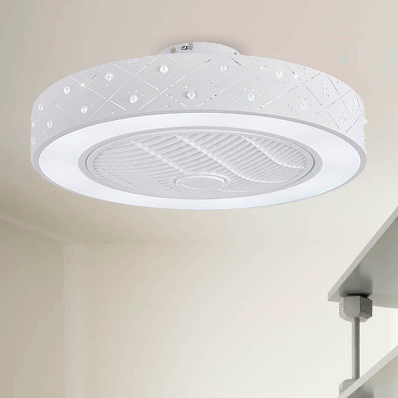 LED -Trommel/Box -Lüfter leichte minimalistische geschnitzte Kristall unsichtbare Klingen Deckenlampe in Weiß
