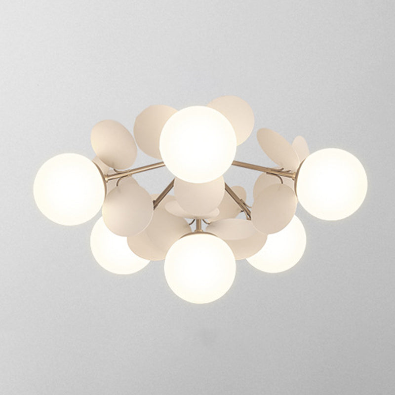 Flower Branch Metal Semi Flush Ceiling Light in Modern Simplicity Sputnik Indoor Flush Mount with Circular Opal Glass Shade