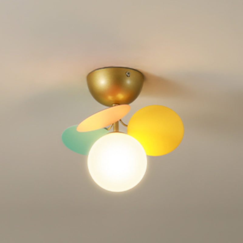Flower Branch Metal Semi Flush Ceiling Light in Modern Simplicity Sputnik Indoor Flush Mount with Circular Opal Glass Shade