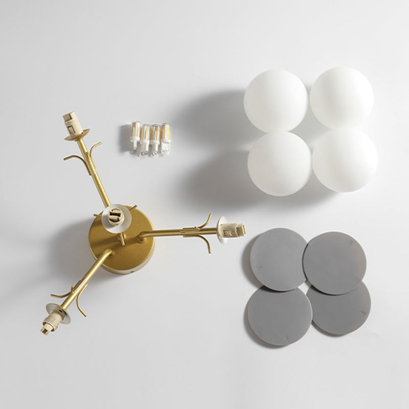 Flower Branch Metal Semi Flush Ceiling Light in Modern Simplicity Sputnik Indoor Flush Mount with Circular Opal Glass Shade