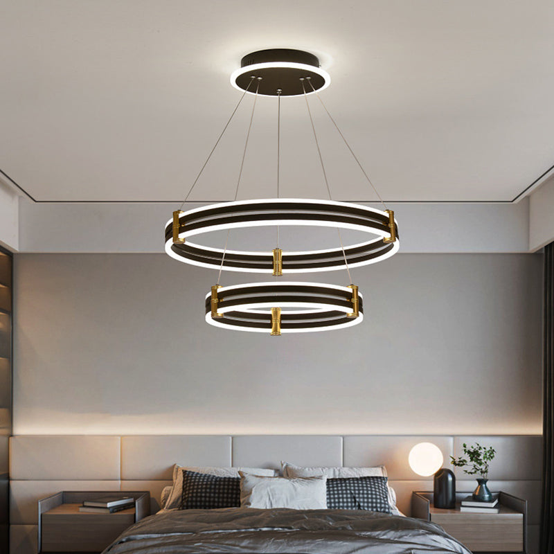 Black Tiered Round Chandelier Minimalist Acrylic LED Suspension Light for Living Room