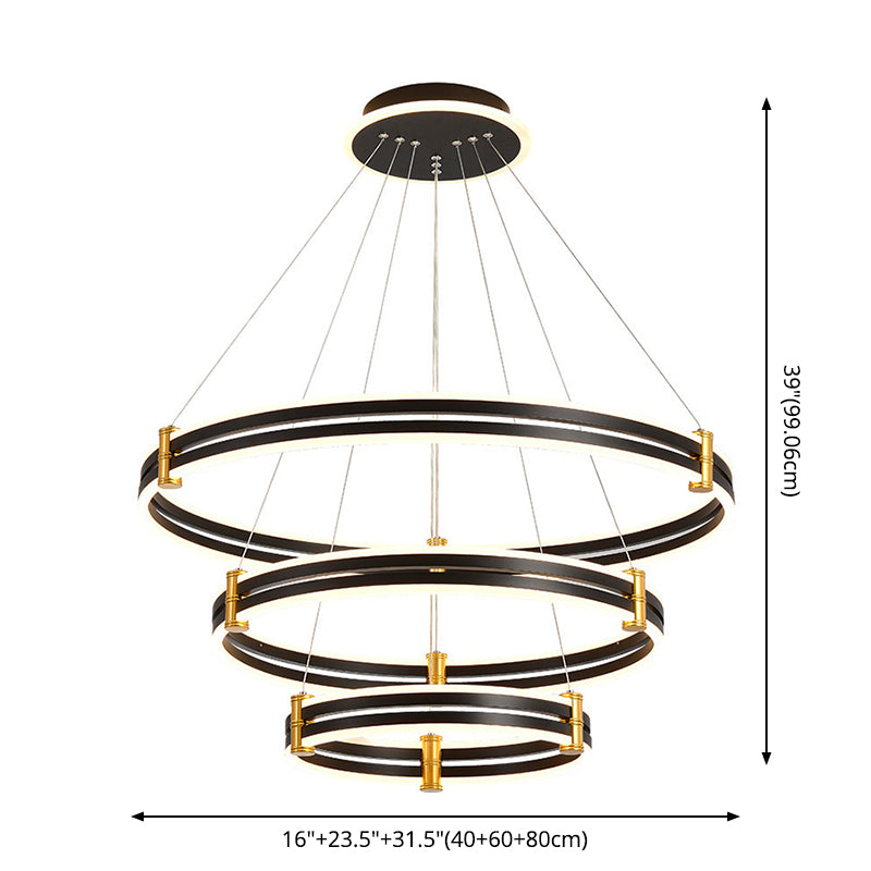 Black Tiered Round Chandelier Minimalist Acrylic LED Suspension Light for Living Room