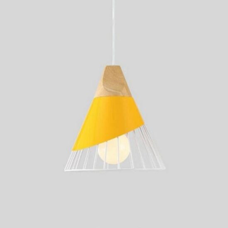 Metal Tapered Hanging Light Nordic Modern 1 Light Restaurant Ceiling Pendant Lamp with Wooden Top