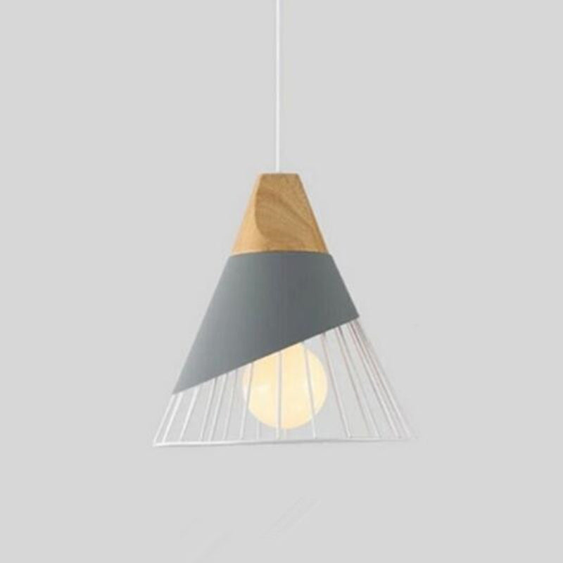 Metal Tapered Hanging Light Nordic Modern 1 Light Restaurant Ceiling Pendant Lamp with Wooden Top
