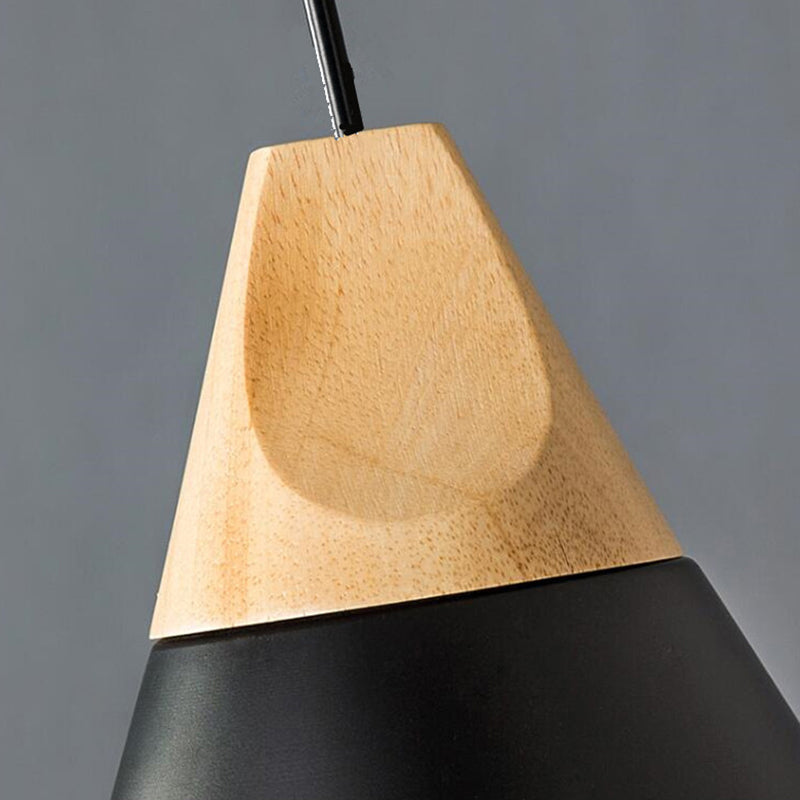 Metal Tapered Hanging Light Nordic Modern 1 Light Restaurant Ceiling Pendant Lamp with Wooden Top