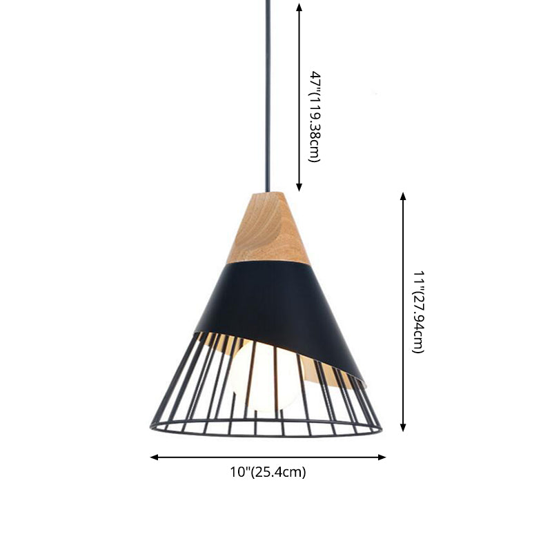 Metal Tapered Hanging Light Nordic Modern 1 Light Restaurant Ceiling Pendant Lamp with Wooden Top