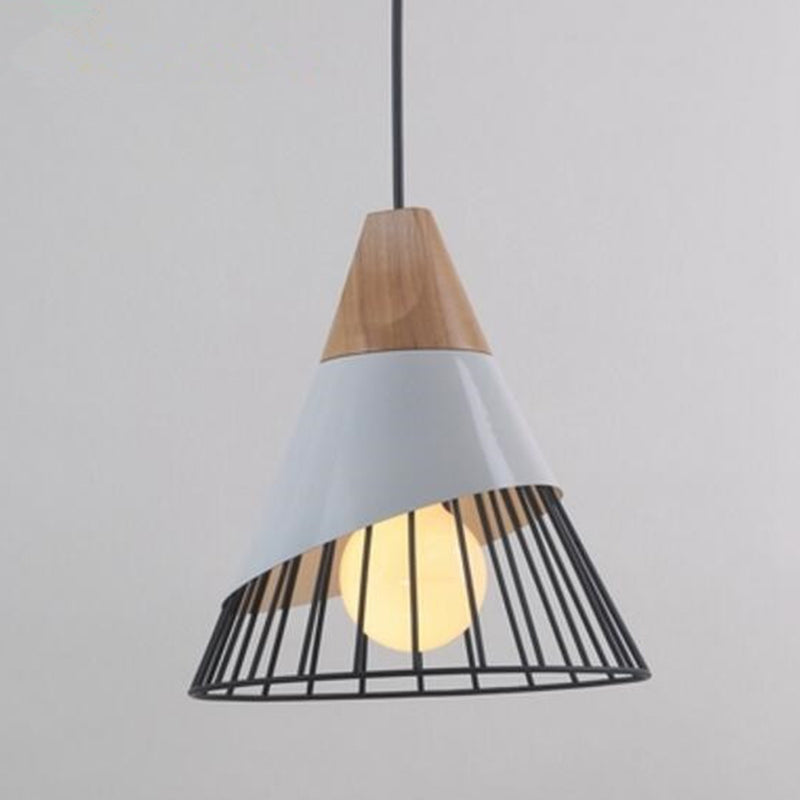 Metal Tapered Hanging Light Nordic Modern 1 Light Restaurant Ceiling Pendant Lamp with Wooden Top