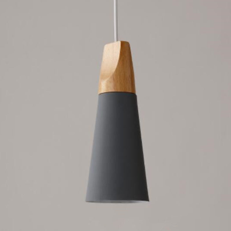 1 Light Metal Tapered Pendant Lamp Nordic Style Wooden Top Living Room Hanging Lamp