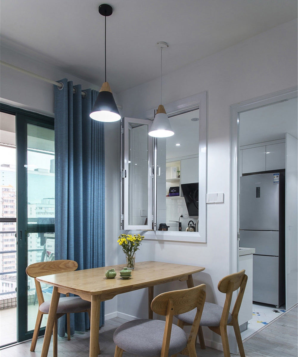 1 Light Metal Tapered Pendant Lamp Nordic Style Wooden Top Living Room Hanging Lamp