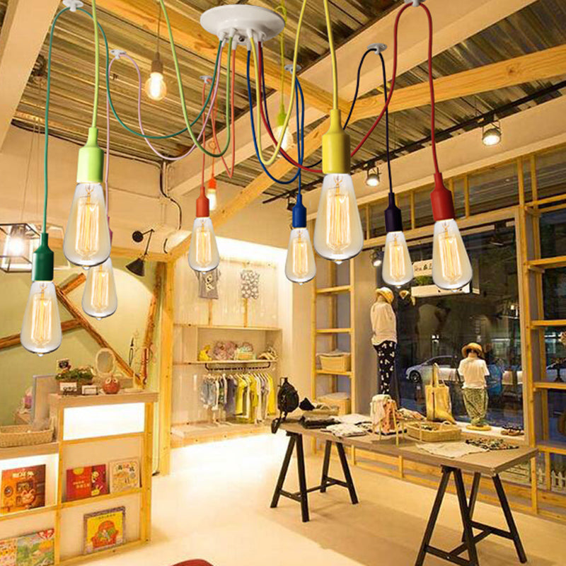 Colorful Edison Bulb Pendant Lamp Loft Style Metal 8-Head Clothing Store Hanging Light