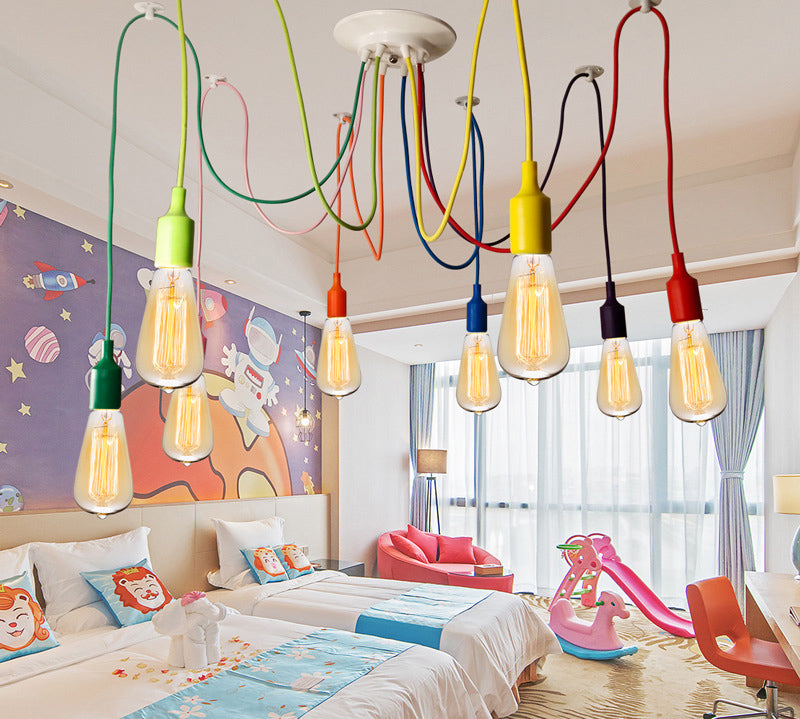 Colorful Edison Bulb Pendant Lamp Loft Style Metal 8-Head Clothing Store Hanging Light