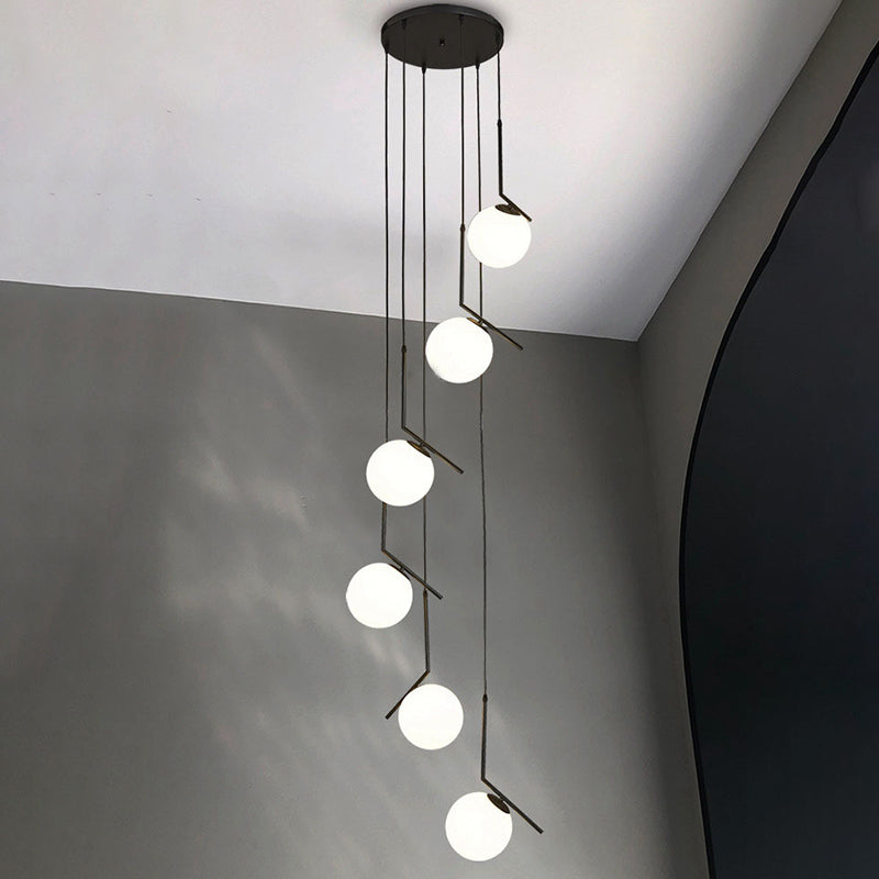 Globe Multi Light Pendant Mid-Century Modern White Glass Hanging Pendant Lights for Duplex Stairs