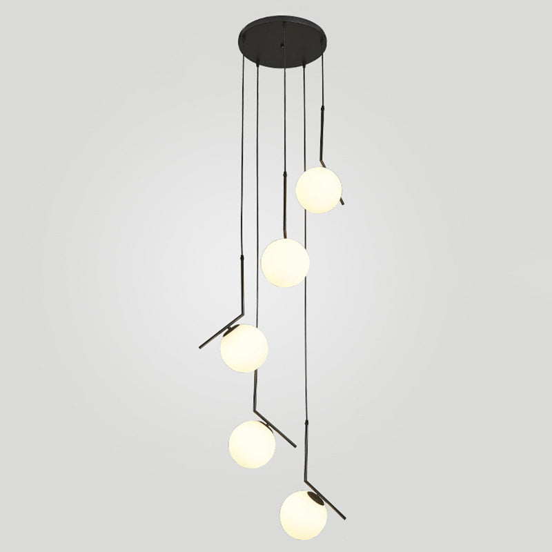 Globe Multi Light Pendant Mid-Century Modern White Glass Hanging Pendant Lights for Duplex Stairs