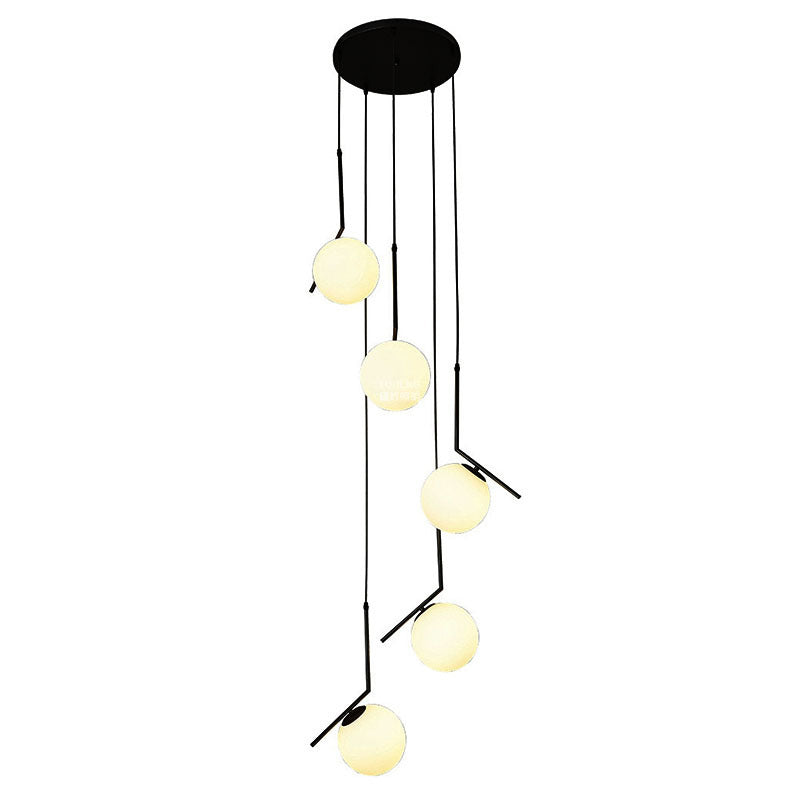 Globe Multi Light Pendant Mid-Century Modern White Glass Hanging Pendant Lights for Duplex Stairs
