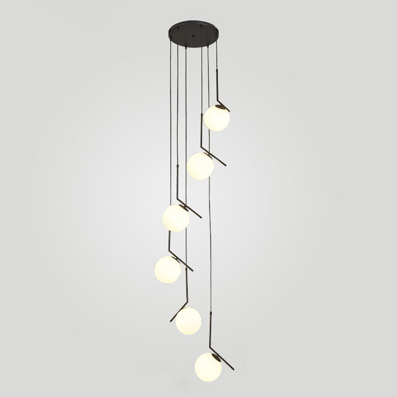 Globe Multi Light Pendant Mid-Century Modern White Glass Hanging Pendant Lights for Duplex Stairs