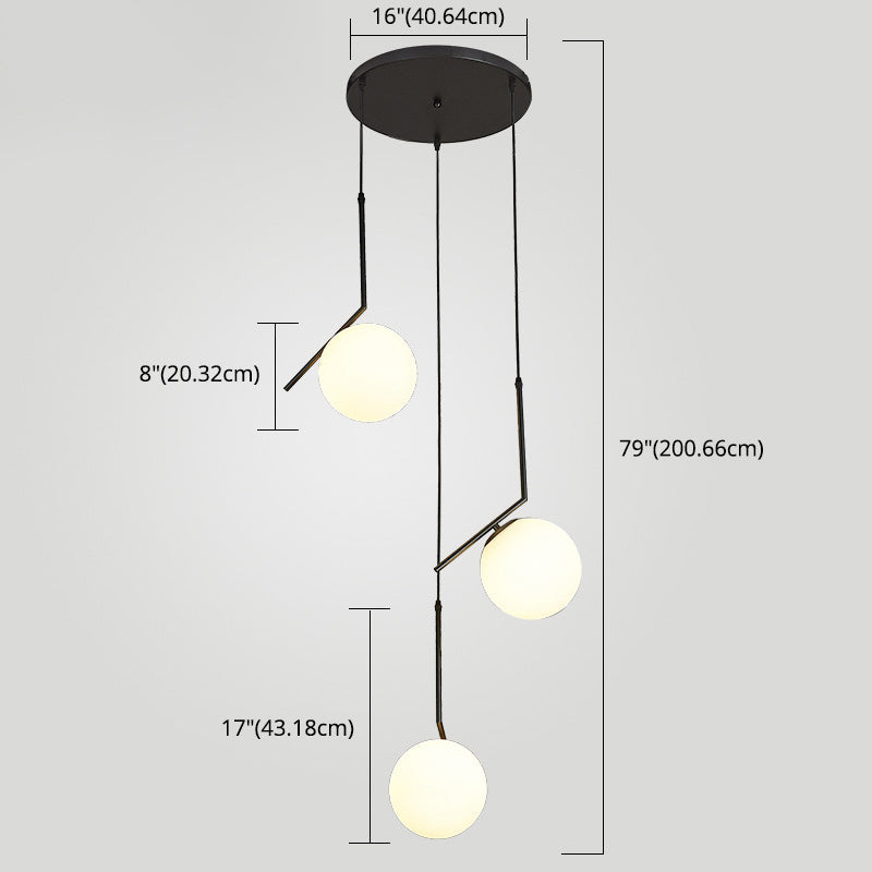Globe Multi Light Pendant Mid-Century Modern White Glass Hanging Pendant Lights for Duplex Stairs