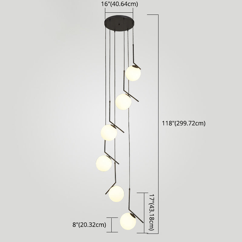 Globe Multi Light Pendant Mid-Century Modern White Glass Hanging Pendant Lights for Duplex Stairs
